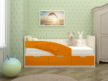 Дельфин-3 Кровать детская 3 ящика без ручек 1.6 Оранжевый глянец в Оби - ob.mebel54.com | фото