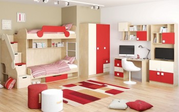 Детская комната Бэрри (Бежевый/Красный/корпус Клен) в Оби - ob.mebel54.com | фото