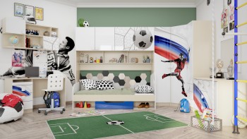 Детская комната Футбол ЧМ (Белый/Синий/корпус Клен) в Оби - ob.mebel54.com | фото