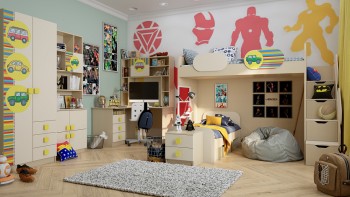 Детская комната Клаксон (Бежевый/корпус Клен) в Оби - ob.mebel54.com | фото