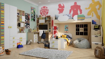 Детская комната Клаксон без машинок (Белый/корпус Клен) в Оби - ob.mebel54.com | фото