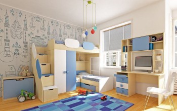 Детская комната Скай (Синий/Белый/корпус Клен) в Оби - ob.mebel54.com | фото