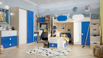 Детская комната Скай Люкс (Синий/Белый/корпус Клен) в Оби - ob.mebel54.com | фото