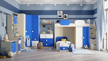 Детская комната Скай Люкс (Синий/Белый/корпус Клен) в Оби - ob.mebel54.com | фото