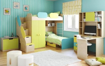Детская комната Смайли (Желтый/Голубой/Зеленый/корпус Клен) в Оби - ob.mebel54.com | фото