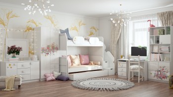 Детская комната Совушки (Белый/корпус Выбеленное дерево) в Оби - ob.mebel54.com | фото