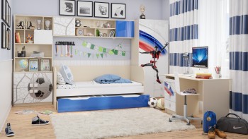 Диван-кровать Футбол ЧМ (Белый/Синий/корпус Клен) в Оби - ob.mebel54.com | фото