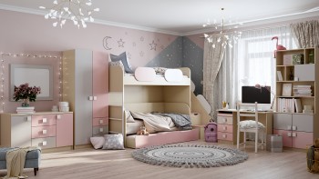 Диван-кровать Грэйси (Розовый/Серый/корпус Клен) в Оби - ob.mebel54.com | фото