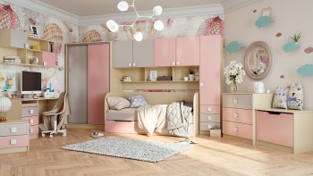Диван-кровать Грэйси (Розовый/Серый/корпус Клен) в Оби - ob.mebel54.com | фото