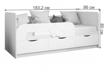 Единорог кровать 800*1800 б/матр. (мдф белая мат, лдсп анкор белый) в Оби - ob.mebel54.com | фото