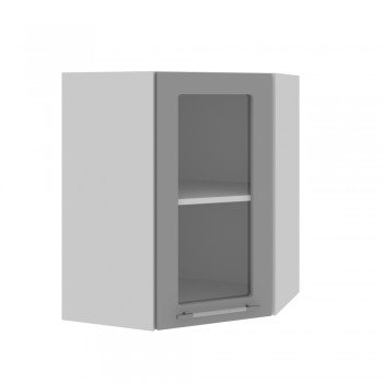 Гарда ПУС 550 шкаф верхний угловой со стеклом (Белый Эмалит/корпус Серый) в Оби - ob.mebel54.com | фото