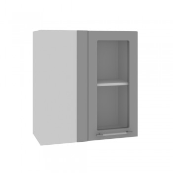 Гарда ПУС 650 шкаф верхний угловой со стеклом (Белый Эмалит/корпус Серый) в Оби - ob.mebel54.com | фото