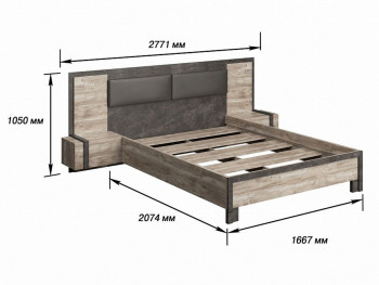 Клео Кровать 1600 с настилом (Дуб Юкон/Ателье темное) в Оби - ob.mebel54.com | фото