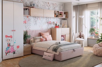 Комплект детской мебели Алина К2 Дуб мария/белый/нежно-розовый велюр в Оби - ob.mebel54.com | фото