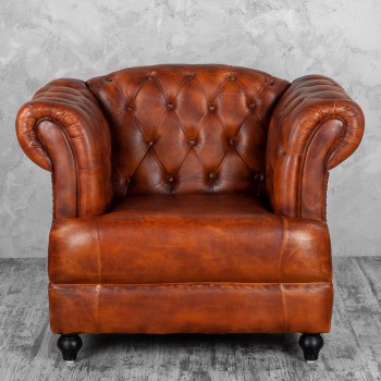 Кресло кожаное Лофт Честер-Нью (Коричневый, Рыжий) в Оби - ob.mebel54.com | фото