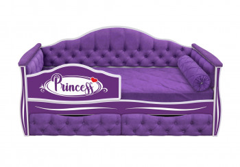 Кровать 160 серии Иллюзия 2 ящика 32 Фиолетовый (мягкие боковые накладки/подушка валик) в Оби - ob.mebel54.com | фото