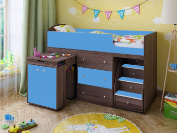 Кровать-чердак Малыш 1600 Бодего/Голубой в Оби - ob.mebel54.com | фото