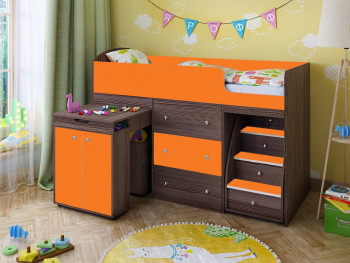 Кровать-чердак Малыш 1600 Бодего/Оранжевый в Оби - ob.mebel54.com | фото