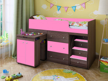 Кровать-чердак Малыш 1600 Бодего/Розовый в Оби - ob.mebel54.com | фото