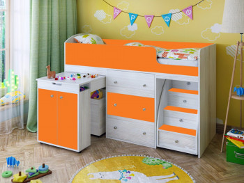 Кровать-чердак Малыш 1600 Винтерберг/Оранжевый в Оби - ob.mebel54.com | фото