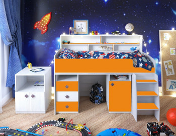 Кровать-чердак Малыш-5 Винтерберг/Оранжевый в Оби - ob.mebel54.com | фото