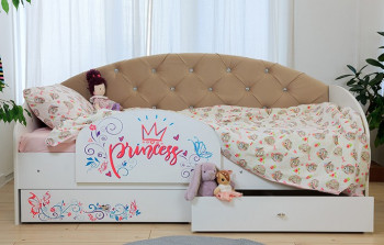 Кровать детская Эльза с бортиком Принцесса Белый/Бежевый в Оби - ob.mebel54.com | фото