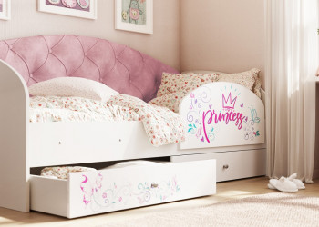 Кровать детская Эльза с бортиком Принцесса Белый/Розовый в Оби - ob.mebel54.com | фото