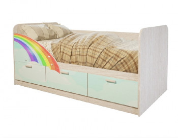 Кровать детская Минима Лего 1,86м с ящиками (дуб атланта/лиловый сад) в Оби - ob.mebel54.com | фото