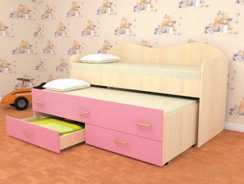 Кровать детская Нимфа двухместная 2.0 Дуб молочный/Розовый в Оби - ob.mebel54.com | фото