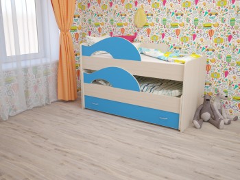 Кровать детская Радуга 1600 Млечный дуб/Голубой в Оби - ob.mebel54.com | фото