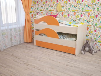 Кровать детская Радуга 1600 Млечный дуб/Оранжевый в Оби - ob.mebel54.com | фото