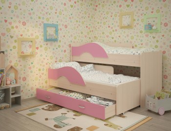 Кровать детская Радуга 1600 Млечный дуб/Розовый в Оби - ob.mebel54.com | фото