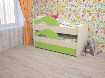 Кровать детская Радуга 1600 Млечный дуб/Салатовый в Оби - ob.mebel54.com | фото