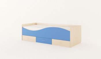 Кровать детская с ящиками Волна (Беленый дуб/Синий) в Оби - ob.mebel54.com | фото