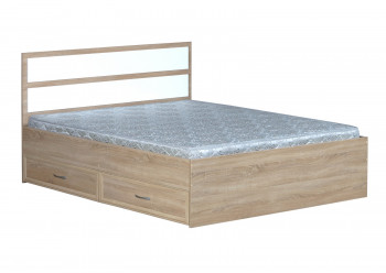 Кровать двойная с ящиками 1600-2 без матраса (прямые спинки) Дуб Сонома в Оби - ob.mebel54.com | фото