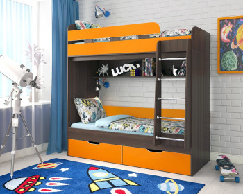 Кровать двухъярусная Юниор-5  Бодего/Оранжевый в Оби - ob.mebel54.com | фото