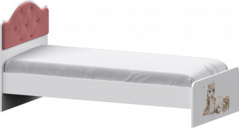 Кровать Каспер с мягкой спинкой и фотопечатью (800х1900)Белый/Светло-розовый в Оби - ob.mebel54.com | фото