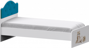 Кровать Каспер с мягкой спинкой и фотопечатью (800х2000)  Белый/Бирюза в Оби - ob.mebel54.com | фото