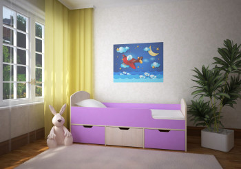 Кровать Малыш-мини Дуб молочный/Ирис в Оби - ob.mebel54.com | фото