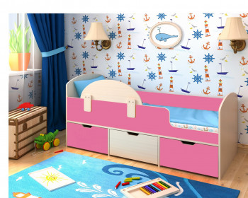 Кровать Малыш-мини Дуб молочный/Розовый в Оби - ob.mebel54.com | фото