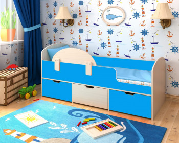 Кровать Малыш-мини с бортиком Дуб молочный/Голубой в Оби - ob.mebel54.com | фото