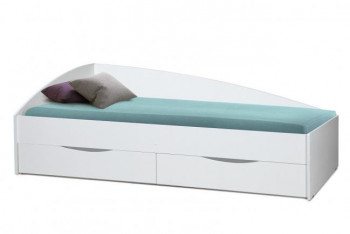 Кровать одинарная "Фея - 3" (асимметричная) (2000х900) New/(белый / белый / ДВПО белый) в Оби - ob.mebel54.com | фото