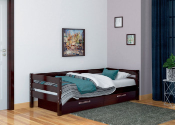 Кровать одинарная ГЛОРИЯ из массива сосны  900*2000 (Орех Тёмный) в Оби - ob.mebel54.com | фото