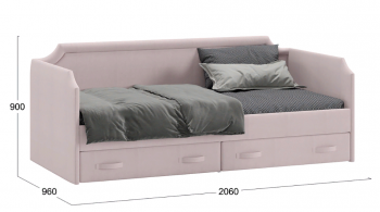 Кровать с мягкой обивкой и ящиками «Кантри» Тип 1 (900) (Велюр пудровый) в Оби - ob.mebel54.com | фото