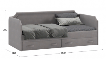 Кровать с мягкой обивкой и ящиками «Кантри» Тип 1 (900) (Велюр Светло-серый) в Оби - ob.mebel54.com | фото