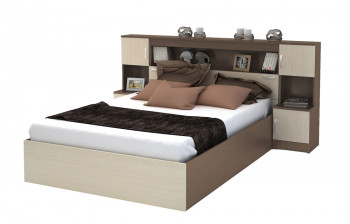 Кровать с прикроватным блоком КР 552 Спальня Basya (шимо темный/шимо светлый) в Оби - ob.mebel54.com | фото