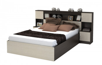 Кровать с прикроватным блоком КР 552 Спальня Basya (венге/белфорт) в Оби - ob.mebel54.com | фото