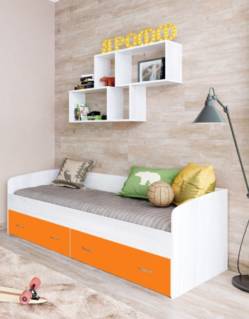 Кровать с выкатными ящиками Винтерберг/Оранжевый в Оби - ob.mebel54.com | фото