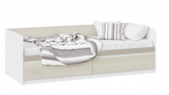 Кровать «Сканди» с 2 ящиками Дуб Гарден/Белый/Глиняный серый в Оби - ob.mebel54.com | фото