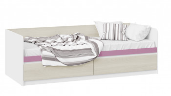 Кровать «Сканди» с 2 ящиками Дуб Гарден/Белый/Лиловый в Оби - ob.mebel54.com | фото